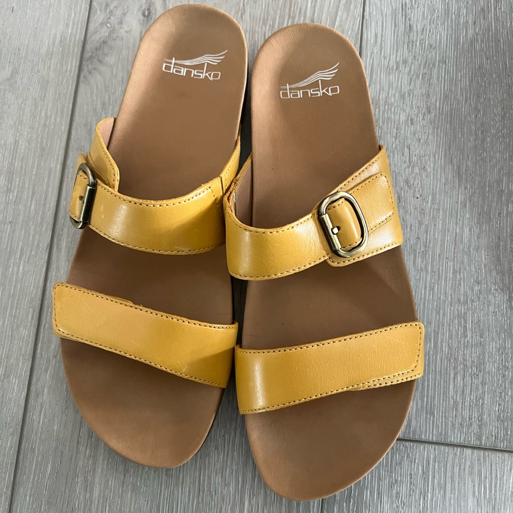 Dansko Mustard Yellow Justine Slide Sandals